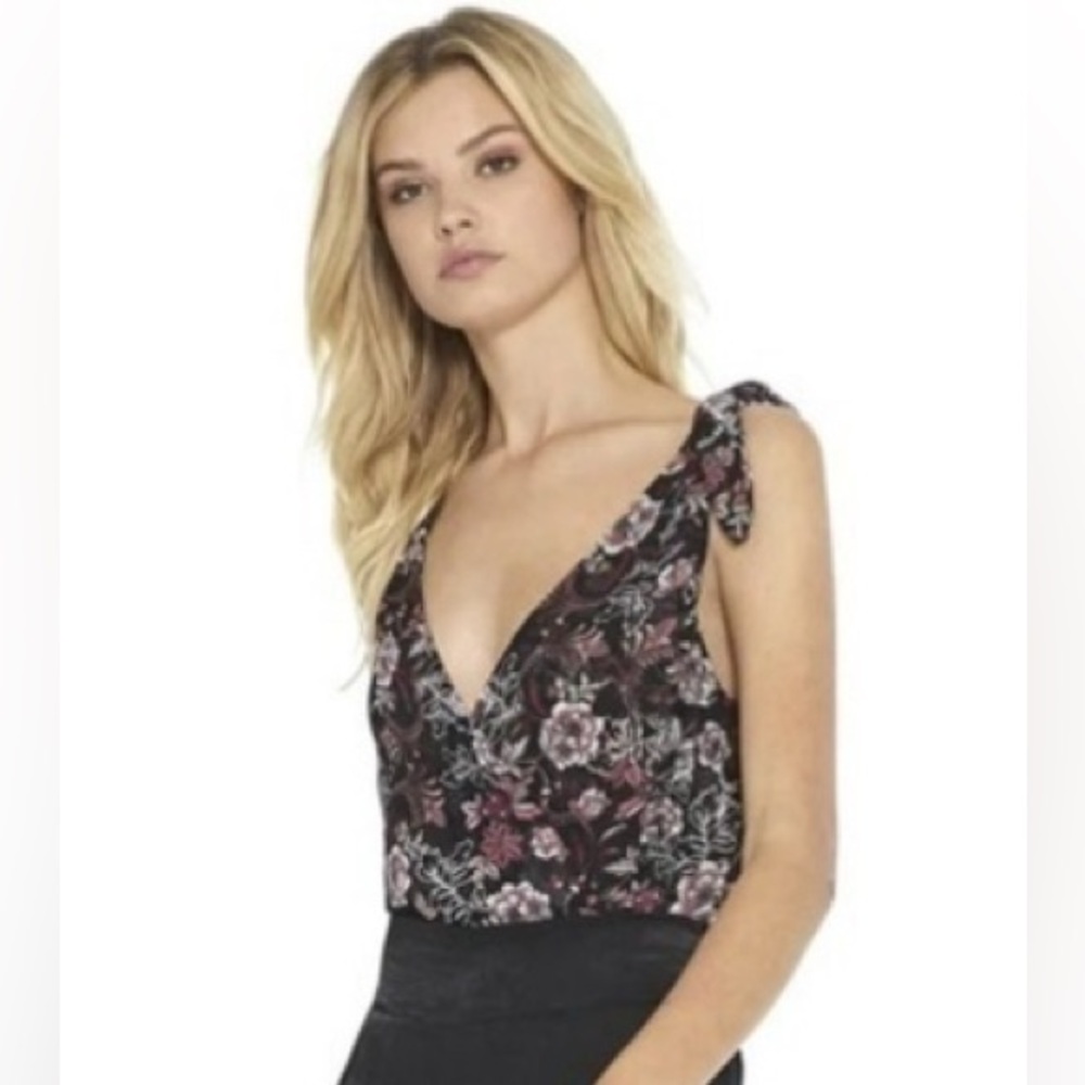Misa Los Angeles Markez Summer Floral Velvet One Piece Bodysuit Sz XS